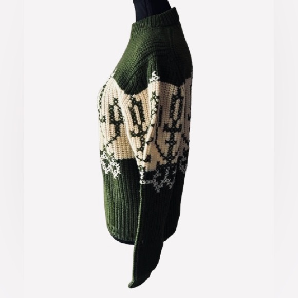 Vintage Groovy Cactus Wool Sweater Green Cream 38 Mens Womens Southwest 60s 70s - Picture 10 of 12